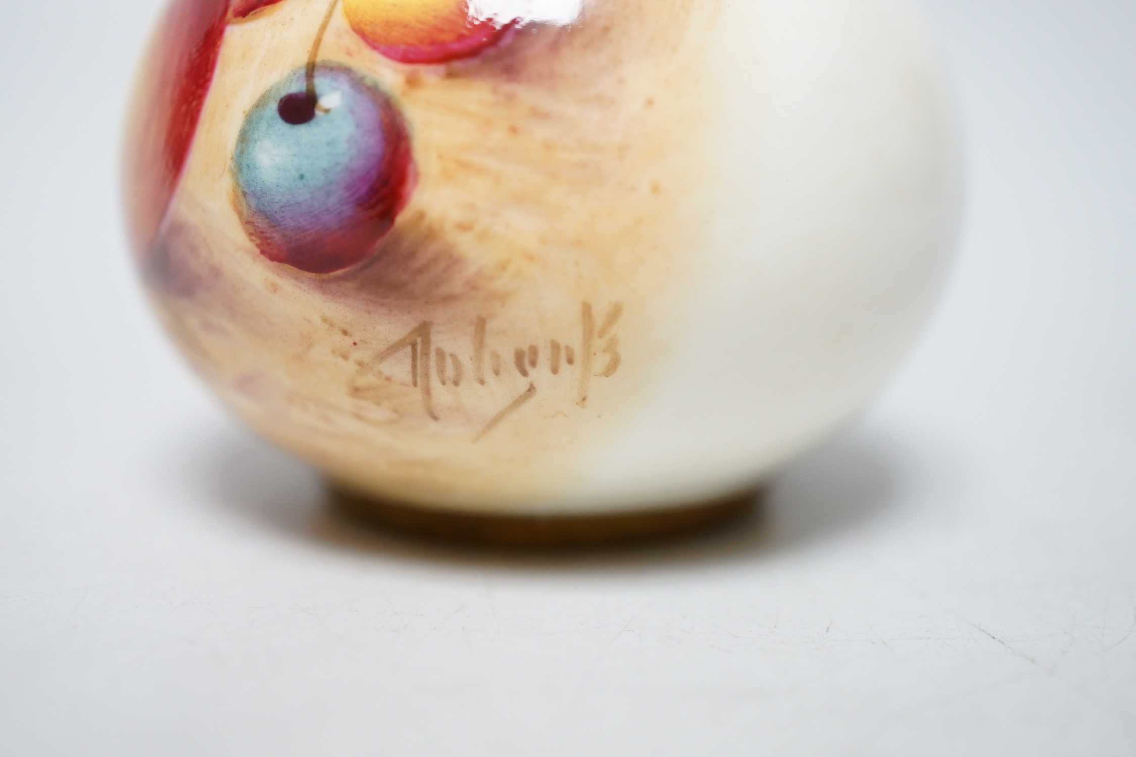 A Royal Worcester amphora shaped vase painted with fruit by Roberts, signed, black mark, shape 2491
